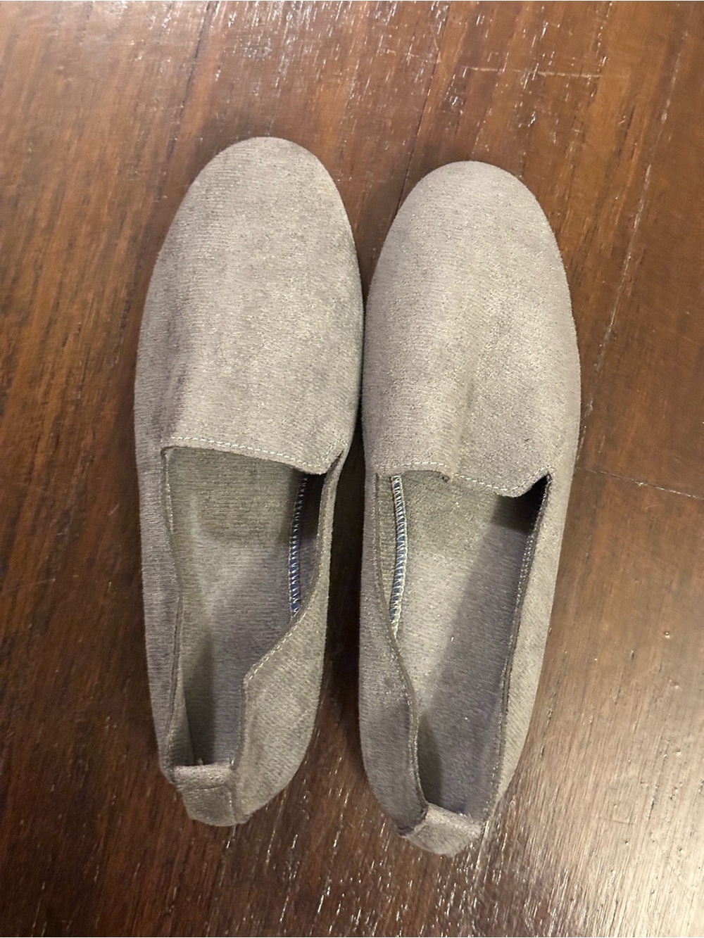 Gray Suede Flat Loafers